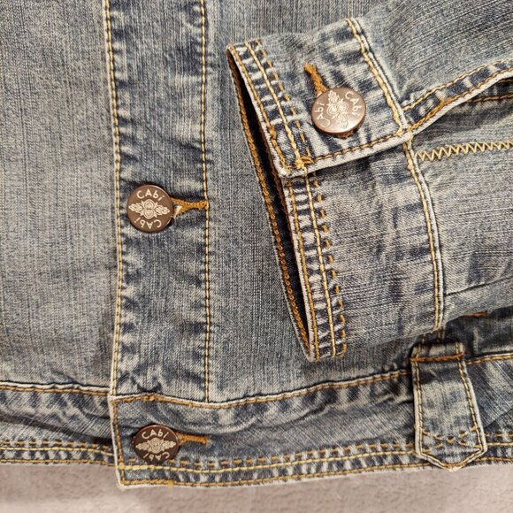 Cabi Jean jacket womens M Blue Denim Logo cropped Long sleeves waist tabs beachy - Picture 6 of 13